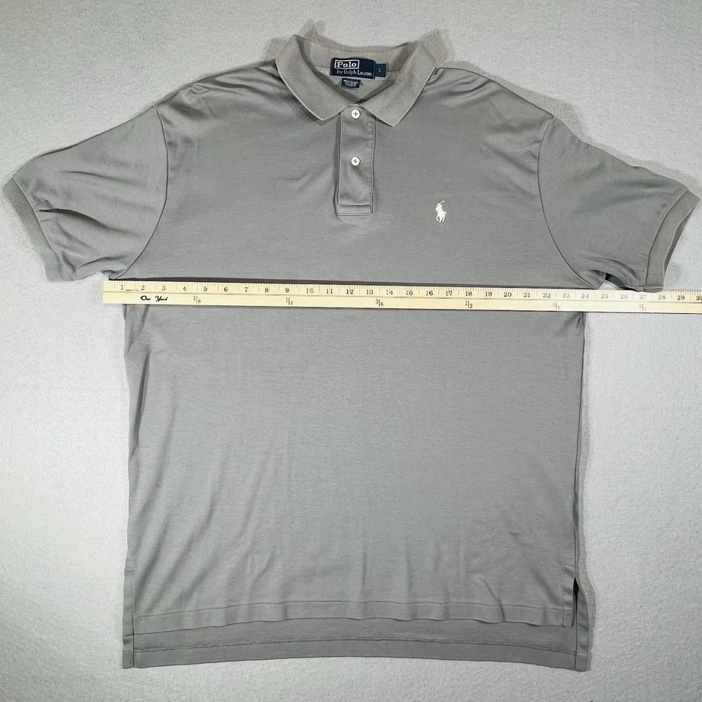 Polo Ralph Lauren Mens Large Gray Classic Fit Cotton Short Sleeve Polo Shirt